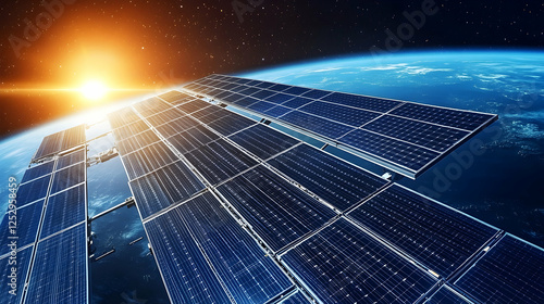 A large array of solar panels in space, absorbing sunlight for energy collection, possibly part of an advanced space-based solar power project.

