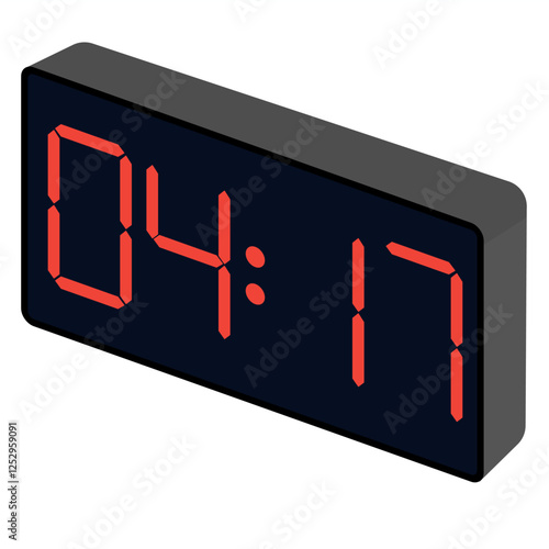 Fashionable wrist gadget displaying 04:17 in a modern digital watch template isolated on a black background.