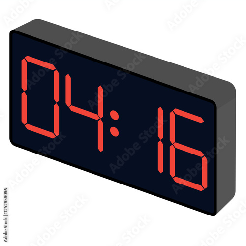 Fashionable wrist gadget displaying 04:16 in a modern digital watch template isolated on a black background.