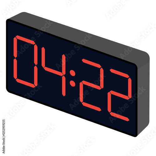 Fashionable wrist gadget displaying 04:22 in a modern digital watch template isolated on a black background.