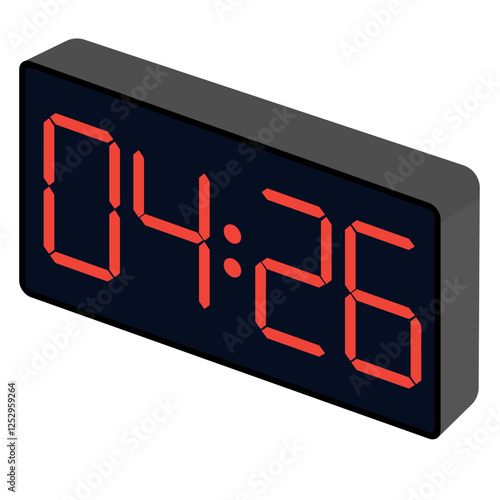 Fashionable wrist gadget displaying 04:26 in a modern digital watch template isolated on a black background.