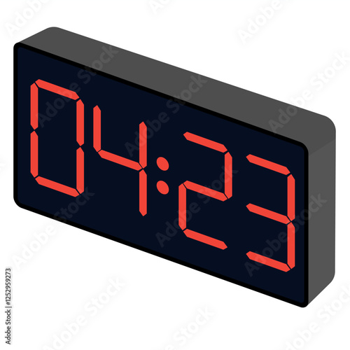 Fashionable wrist gadget displaying 04:23 in a modern digital watch template isolated on a black background.