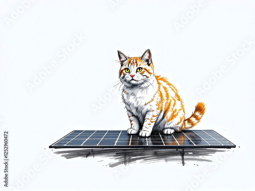 Cat that chilling on solar panel in the worm summer day.