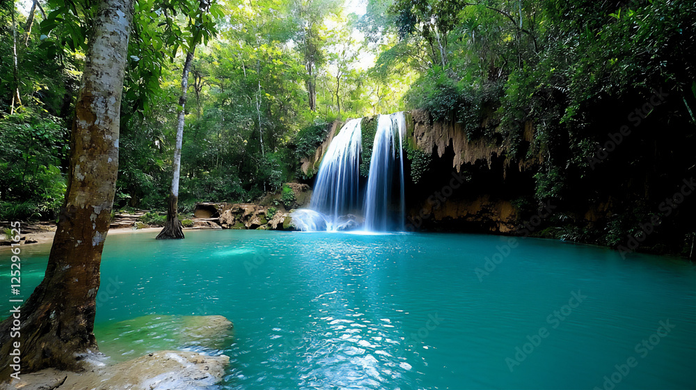 a waterfall in a remote jungle setting a waterfall in a remote jungle setting