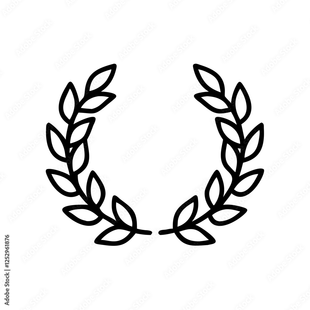 Laurel wreath icon representing victory and achievement, in a black outline, modern design. Laurel wreath icon representing victory and achievement, in a black outline, modern design.