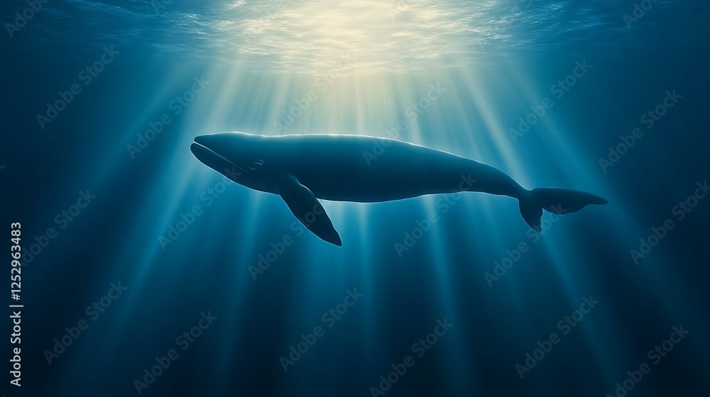 Fototapeta premium Single whale swimming gracefully through sunlit ocean waters