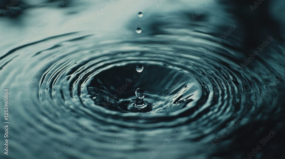 Clear water drop creating circular ripples on calm surface Clear water drop creating circular ripples on calm surface