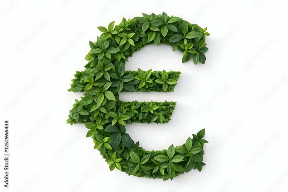Green Money Symbol Made Of Leaves On White Background Green Money Symbol Made Of Leaves On White Background