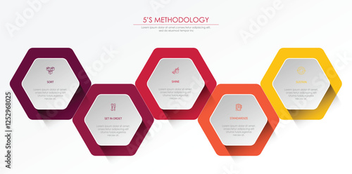 5s methodology banner design for workplace organization, 6s methodology infographic vector illustration.	