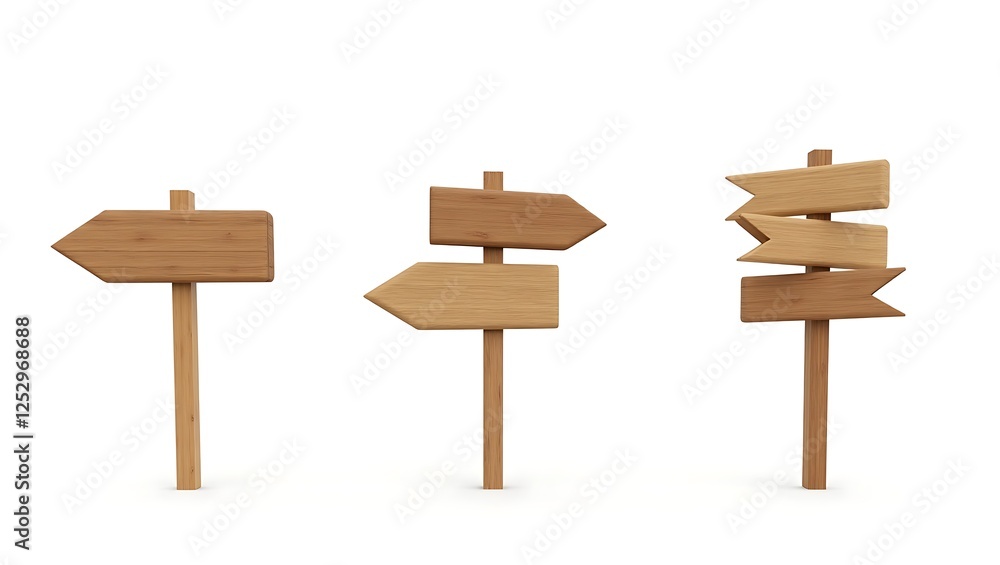 Whimsical Arrangement of Three Signposts - Navigating Choices - Ideal for Travel Blogs