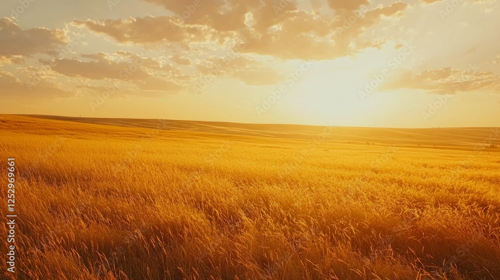 Golden Wheat Field Under Sunset Sky with Dramatic Cloud Display Golden Wheat Field Under Sunset Sky with Dramatic Cloud Display