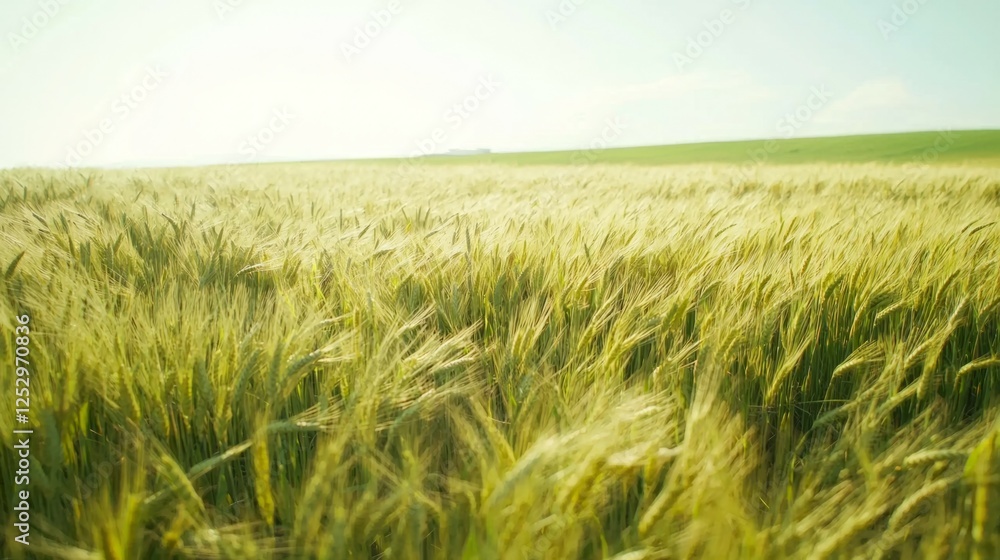 Breathtaking Scene of Wheat Field Under Sunny Blue Sky in Summer
