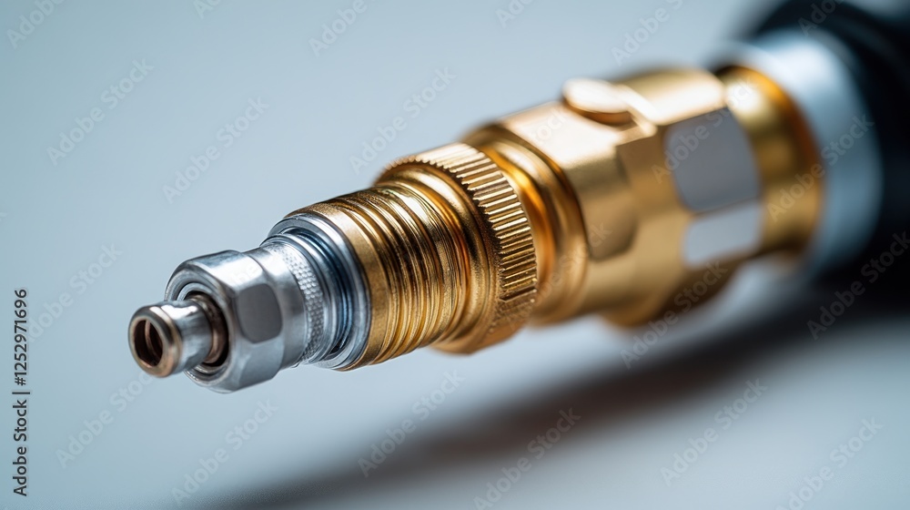 Close-up gold connector, precision engineering, lab background, technical illustration Close-up gold connector, precision engineering, lab background, technical illustration