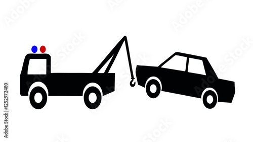 Tow truck service icons, roadside assistance, breakdown recovery, car towing, and crane truck.