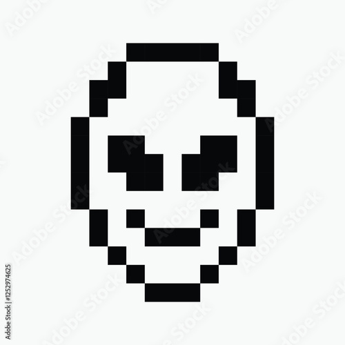 black and white alien pixel art icon vector illustration.