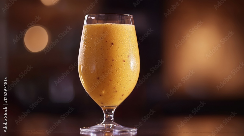 Refreshing Mango Smoothie in Elegant Glassware with Soft Background Refreshing Mango Smoothie in Elegant Glassware with Soft Background