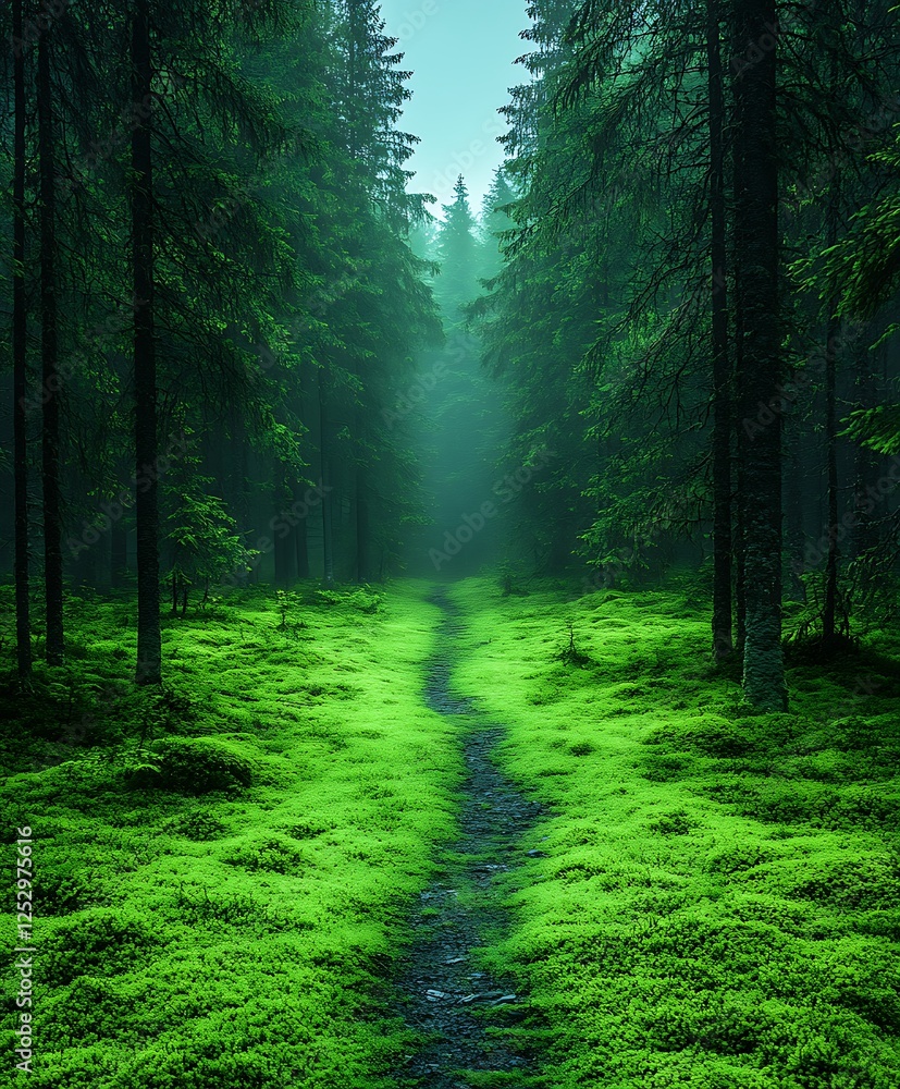 Fototapeta premium A mesmerizing view of a forest trail covered in moss