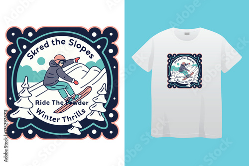 Set of Winter sport athlete silhouettes. Ski jumping, downhill, slalom, skiing emblems. Print design for t-shirt. Sport club emblems.