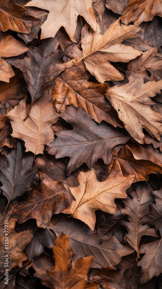 Brown leaves scattered on the ground in a natural outdoor setting with hunting camouflage background Brown leaves scattered on the ground in a natural outdoor setting with hunting camouflage background