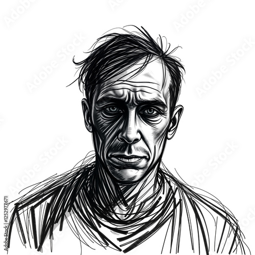 Wallpaper Mural Line Drawing of Man's Face with serious Expression Torontodigital.ca