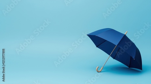 Blue umbrella on blue background with copy space and insurance risk theme for realistic photography