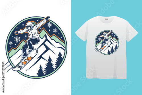 Set of Winter sport athlete silhouettes. Ski jumping, downhill, slalom, skiing emblems. Print design for t-shirt. Sport club emblems.
