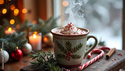 Wallpaper Mural Cozy Holiday Hot Cocoa with Whipped Cream and Christmas Sprinkles on Wooden Table – Festive Winter Drink with Hygge Vibe and Christmas Decor in Seasonal Background Torontodigital.ca