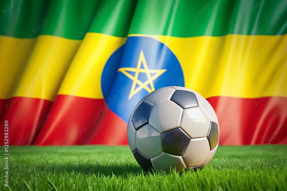 Naklejka premium Ethiopian Soccer Ball Collision: Candid Grassy Field Action Shot