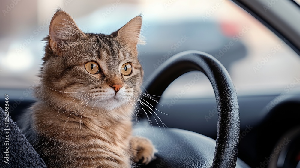 Cat is sitting in the driver's seat of a car Cat is sitting in the driver's seat of a car