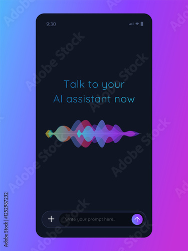 Mobile smartphone app AI virtual assistant speech to text with waveform user Interface speak chat with bot artificial intelligence having conversation smart voice assistant