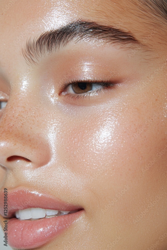 Fototapeta premium Glowing skin care routine urban setting beauty photography close-up view radiance concept for skincare lovers