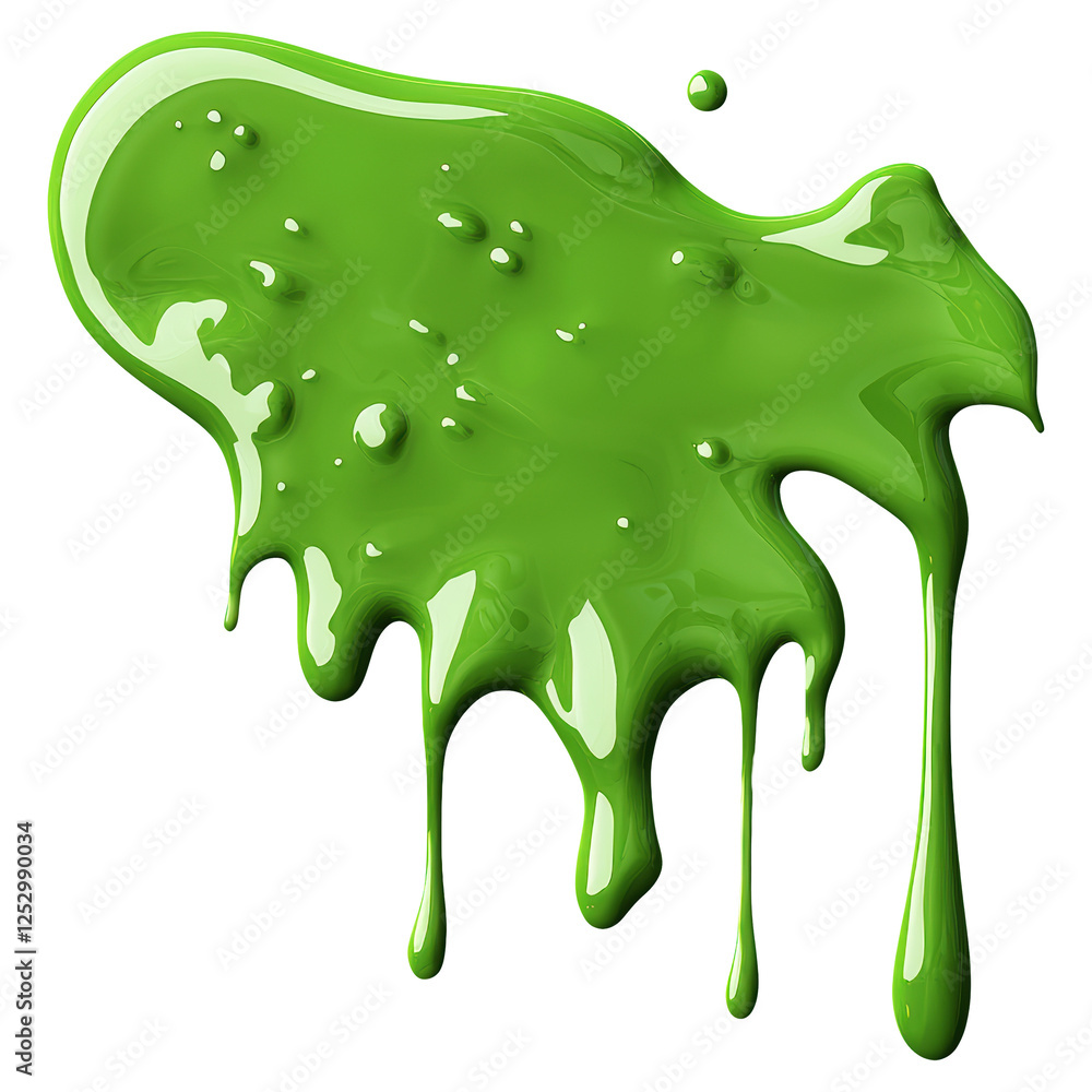 A green liquid is dripping down a white background A green liquid is dripping down a white background