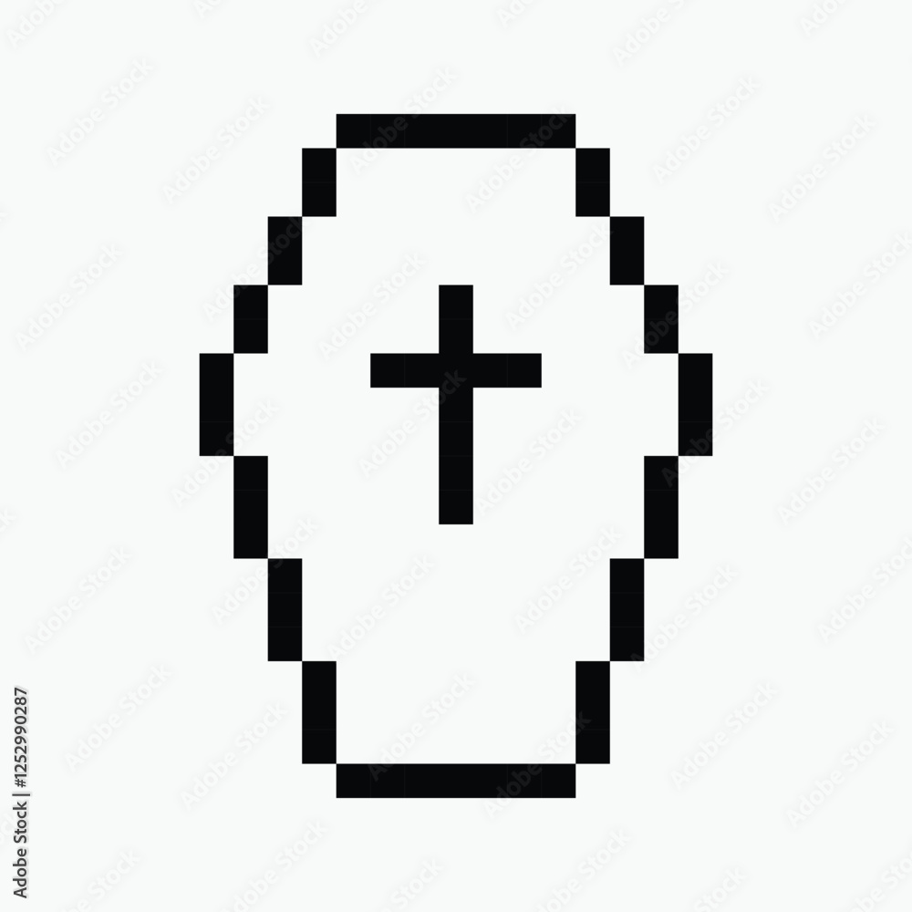 Fototapeta premium black and white coffin pixel art icon vector illustration.