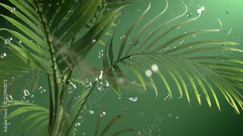 drops fall on a tropical leaf