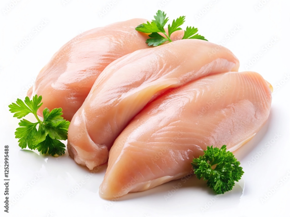 Fresh Raw Chicken Fillet Pieces Isolated on White Background - High-Resolution Stock Photo Fresh Raw Chicken Fillet Pieces Isolated on White Background - High-Resolution Stock Photo