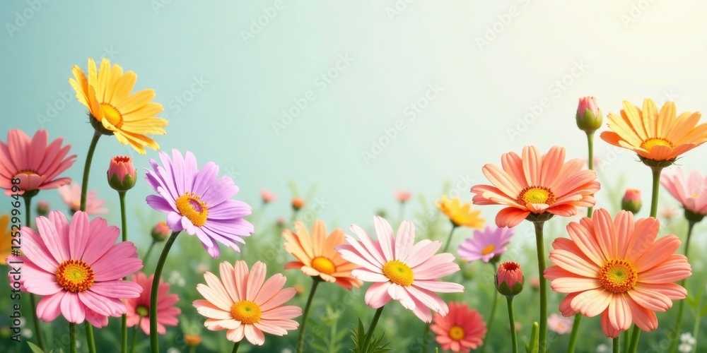 A vibrant field of colorful daisies basking in the gentle sunlight, a picturesque scene of springtime beauty and cheerful blossoms. A vibrant field of colorful daisies basking in the gentle sunlight, a picturesque scene of springtime beauty and cheerful blossoms.