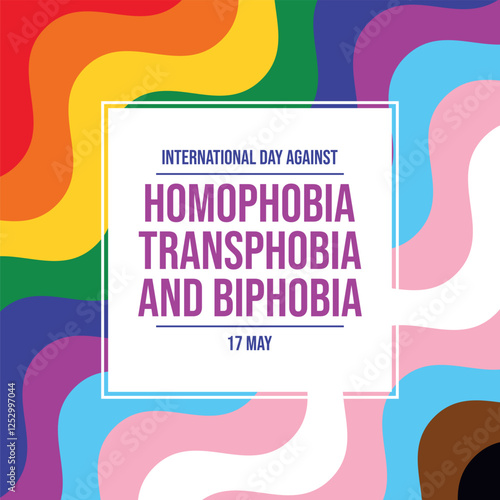 International Day Against Homophobia, Transphobia and Biphobia poster vector illustration. Transgender and LGBT pride flag frame square shape. LGBTQIA wavy background. Template for card, banner