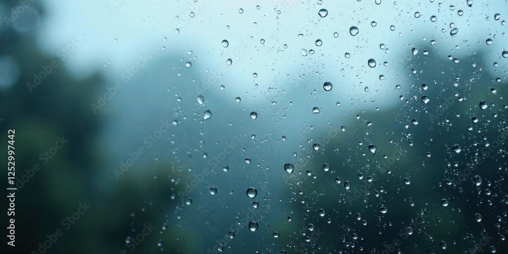Rainy Day Reflections Water Droplets Adorn a Window Pane, Obscuring a Verdant Landscape Rainy Day Reflections Water Droplets Adorn a Window Pane, Obscuring a Verdant Landscape