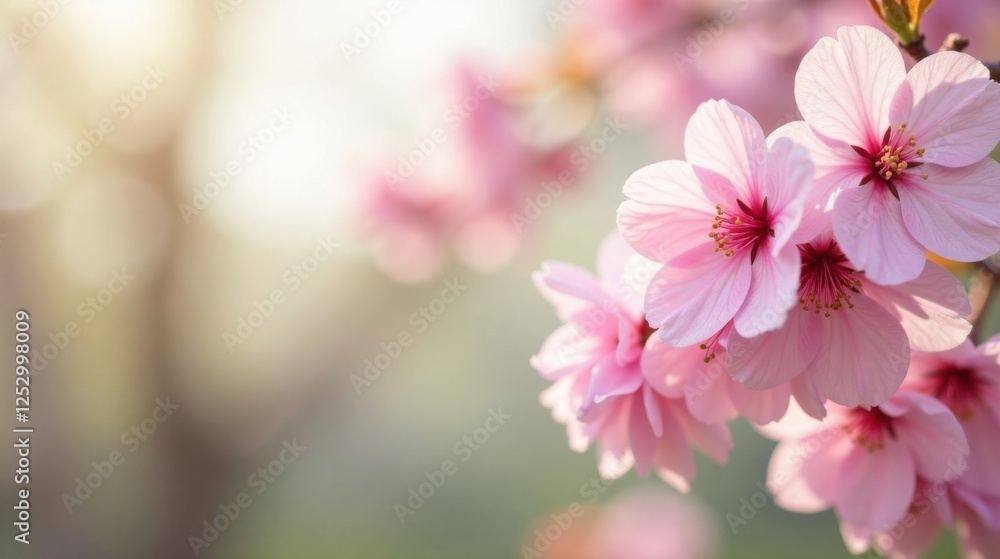 Delicate Pink Blossoms Illuminated by Soft Sunlight, a Gentle Springtime Scene of Nature's Beauty Delicate Pink Blossoms Illuminated by Soft Sunlight, a Gentle Springtime Scene of Nature's Beauty
