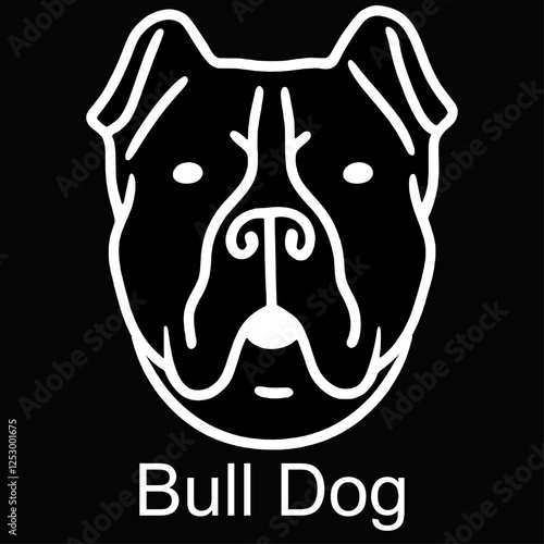 The image shows a stylized, white line drawing of a bulldog's face on a black background. Below the drawing, the text "Bull Dog" is written in white. The image is interesting due to its minimalist.ai