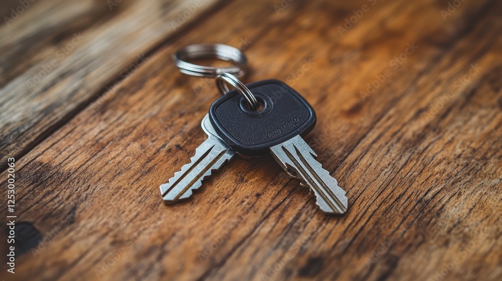 Keys on wooden table, home security concept Keys on wooden table, home security concept