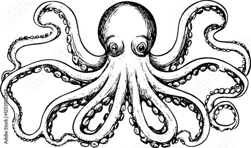 Detailed Black and White Octopus Illustration