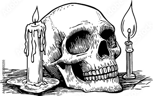 Skull and Candles Illustration