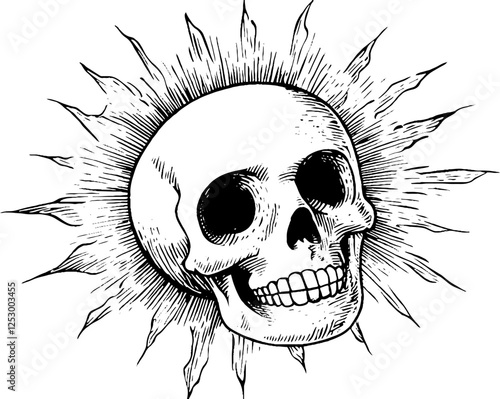 Vintage Skull with Rays of Light