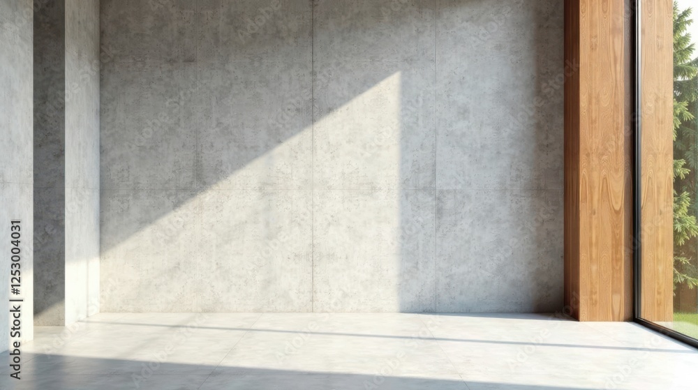 Sunlit Modern Room with Concrete Walls and Wood Accents A Minimalist Interior Design Concept Sunlit Modern Room with Concrete Walls and Wood Accents A Minimalist Interior Design Concept