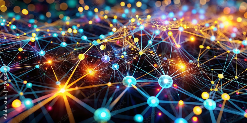 Obraz premium Glowing Neural Network: Abstract Low-Light Interconnected Nodes