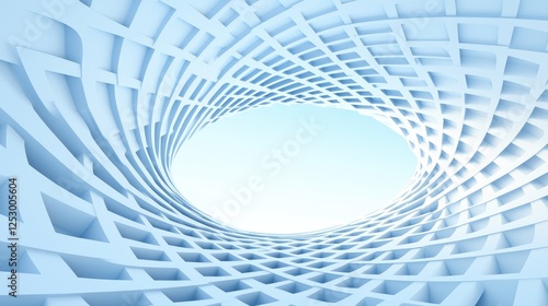 Abstract architectural design, light blue, tunnel, perspective, contemporary, background, 3D, illustration