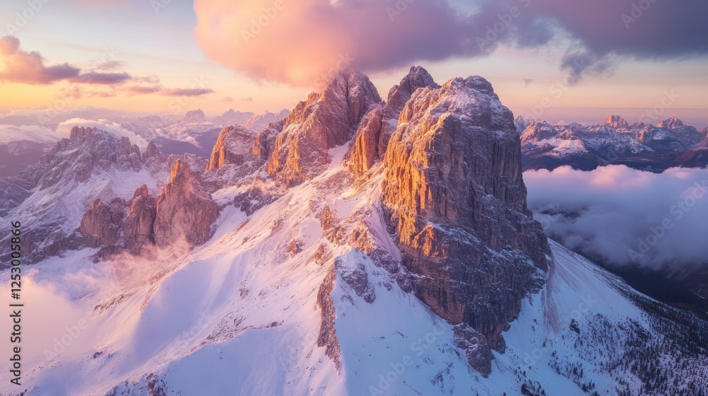 Obraz premium Majestic Dolomites at Sunrise: A Breathtaking Winter Panorama