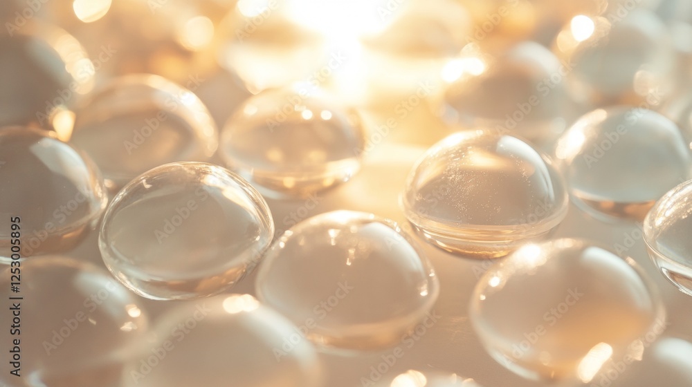 Transparent glass bubbles on a reflective surface Transparent glass bubbles on a reflective surface