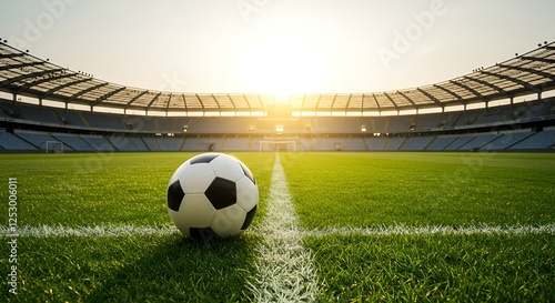 경기가 끝난 축구경기장, 경기장 위 축구공 photo